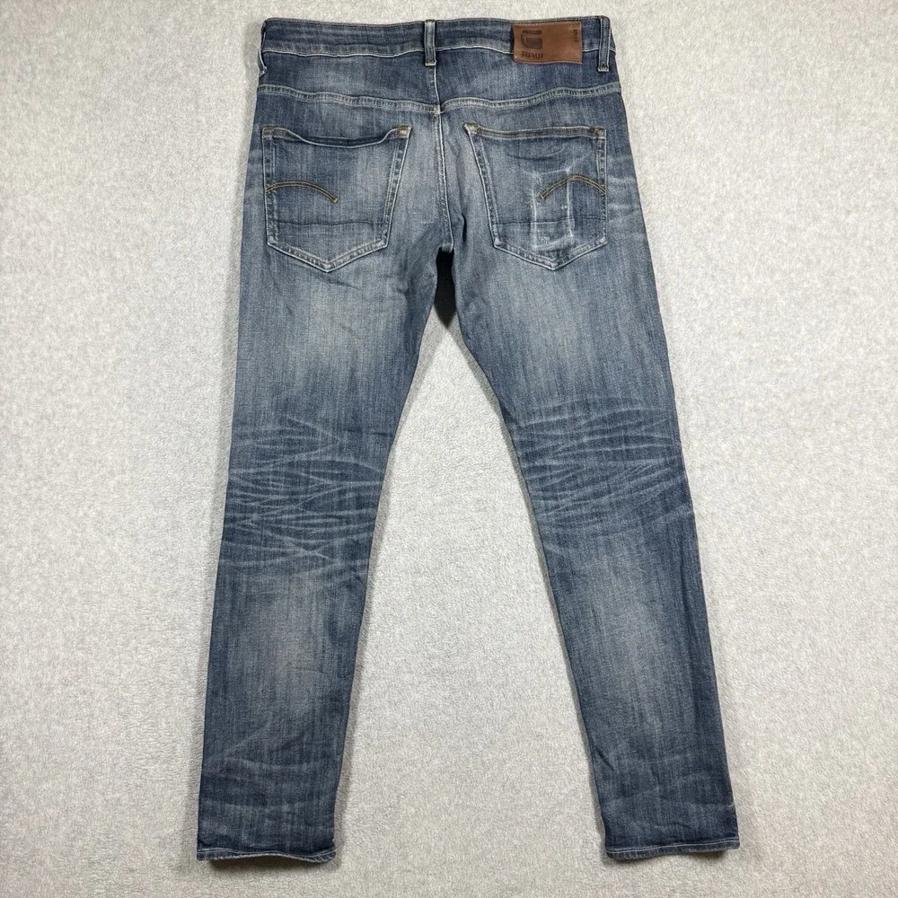 G Star RAW Jeans Men 33x32 Blue‎ 3301 Slim CRAZY WASH Stretch Denim Aged Look